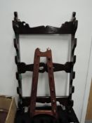A mahogany bespoke made wall hanging six rung Gun Rack, height 107cm, width 56cm along with a