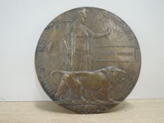A WWI Bronze Memorial Plaque named to Alfred Keenan