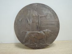 A WWI Bronze Memorial Plaque named to John Dodd