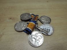 Five WWI British War Medals each named to 23930 PTE.J.PARTINGTON.WORC.R, 16415 PTE.W.DRINKWATER.A.