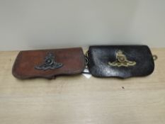 Two Royal Artillery Officer's leather dress pouches, QUO FAS ET GLORIA DUCUNT with cannon UBIQUE