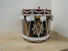 A 20th century regimental drum, 3rd BN The Queen's Royal Surrey Regiment (T.A.), appears to be