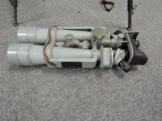 A pair of WWII period Huet Paris Naval Anti Aircraft Flak Binoculars, 12X 20X, side plate also