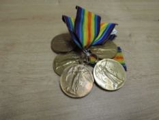 Five WWI Victory Medals named to 69741.2.A.M.J.F.A.MCGOUGHIE.R.A.F, 5369 PTE.A.DEAN.MANCH.R, M2-