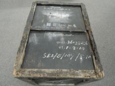 A RAF wooden storage box numbered and named to 1394083 M.NAV.DAVIES.G.A also other numbers and