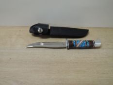 A modern Buck Knife, blade marked DY-Navajo, Buck 105 USA, decorative handle, blade length 12cm,