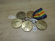 Five WWI Victory Medals named to 95619 PTE.J.MOLYNEAUX.R.A.M.C, 94840 PTE.J.WILKINSON.MANCH.R, 53535
