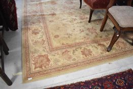 A traditional room sized carpet square, labelled Kashimar, Wools of New Zealand, 274 x 366cm