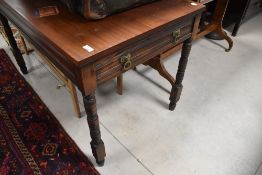 A Victorian mahogany side table, with frieze drawer to one end, dummy drawer to other end, approx.
