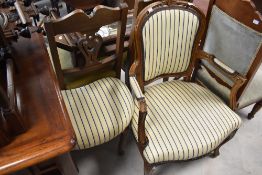 A French style armchair and kidney shaped footstool