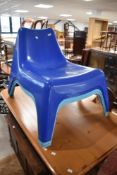 A set of four Ikea Vago garden chairs , two dark blue and two light