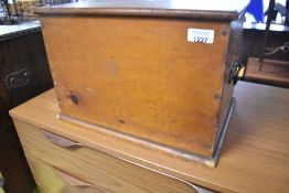 A \victorian stained pine workbox of small proportions, having hinged lid and Aesthetic style