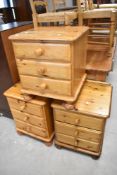 Three modern pine bedside chests