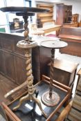 Two vintage oak smokers stands with barley twist columns