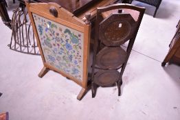 A folding cake stand, fire screen and jardiniere stand