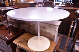 A vintage formica topped circular dining table on tulip style base, diameter approx. 99cm