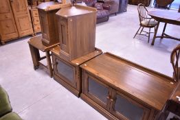 A selection of modern Ercol , dark to mid stain modular lounge base units (five pieces)