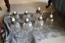 A selection of vintage (probably 1930s) glass ceiling pendant lights