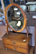 A Victorian mahogany toilet mirror on double drawer base, width approx. 36cm