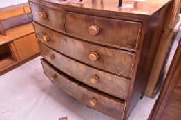 A Victorian mahogany bow fronted chest of two over three drawers, width approx. 113cm