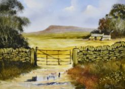 20th Century British School, oil, Pendle Hill, Lancashire, unframed, mounted, measuring 24.5cm x