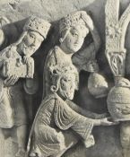 Unknown artist, warm toned black and white gilcee photograph. Detail shot of 'Adoration of the Magi'