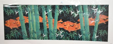 20th Century Chinese School, coloured print, A decorative illustration featuring Koi Carp and