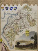 Thomas Moule (1785–1854, British) decorative and detailed engraved map with hand coloured