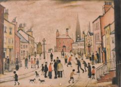 After L. S. Lowry (British, 1887-1976) A colour print titled 'A Lancashire Village' 1935, reproduced