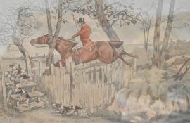 After Henry Thomas Alken (British, 1785-1851). A hand coloured print titled 'A Flying Leap' from the