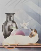 In the style of Carlos Rios (20th Century, Cuban), coloured print, 'Siamese Cat', framed, mounted,