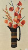 20th Century School, needlework embroidery, A still life arrangement depicting a vase of Chinese