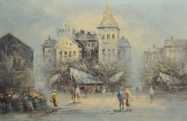 20th Century School, oil on canvas, A Continental street scene, framed, measuring 60cm x 90cm, &