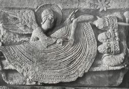 Unknown artist, two black and white gilcee printed photographs showing carvings by Gislebertus.