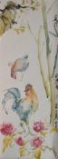 A 20th century Chinese painting on paper, laid down on board, depicting roosters, bamboo and foliage