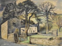 Alexander Inglis (British 1911-1992) watercolour, buildings within a Lake District landscape, signed