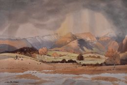 John Birney (20th Century) A watercolour painting titled Hills near Keswick (November), depicting an