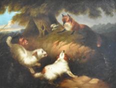 In the manner of George Armfield (1810-1893, British), oil on board, Fox and hounds, displayed