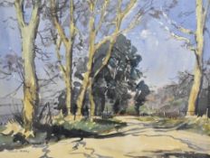 Monica Barry (1917-2014). Watercolour painting of forest scene, path moves away from the viewer