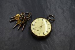 A Victorian silver key wound pocket watch, having Roman numeral dial with subsidiary dial, case