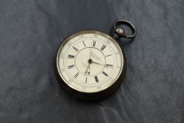 A Victorian silver open face key wound chronograph, the white dial with Roman numerals and secondary