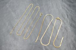 A thin 9ct gold belcher link neck chain, along with a broken 9ct gold s-link neck chain, 3.8g gross