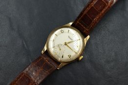 A gent's vintage 9ct gold Rotary manual wrist watch having Arabic numeral and baton dial with