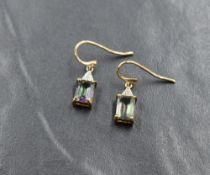 A pair of 9ct loop drop mystic topaz earrings having claw set mounts,approx 2g