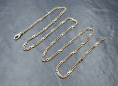 A 9ct gold fancy link chain having sections of curb link interspersed by figure of eight links,