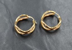 A pair of 9ct gold hoop earrings of double loop form, approx 3.7g