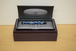 A boxed Parker Duofold International converter fill fountain pen in check marine with chrome trim