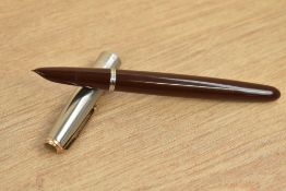 A Parker 51 vacumatic fill fountain pen in Cordovan Brown with lustraloy cap with jewellers band and