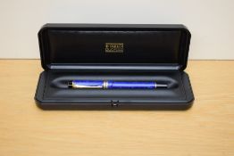 A boxed Parker Duofold International converter fill fountain pen in Lapis lazulii with gold trim