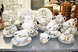 An attractive 20th century Japanese eggshell porcelain teaset, hand coloured with gilt edges,